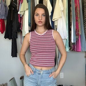 Limited Too Rhinestone Striped Tank Top Kids M (Fits XS/S) Y2K Style